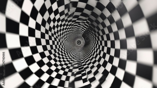 Dynamic Rotation and Resizing of black and white  Squares in Optical Illusion  Mesmerizing Pulsating Spiral.