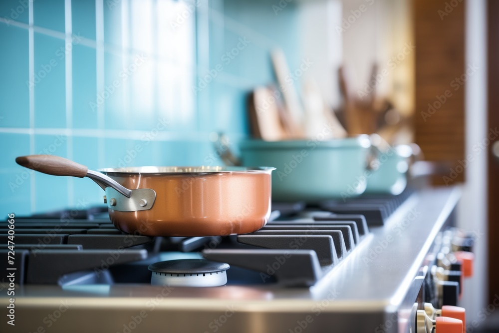 copper pan on modern gas stove copper pan on modern gas stove