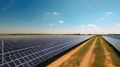 Solar panels photovoltaics in solar farm.
