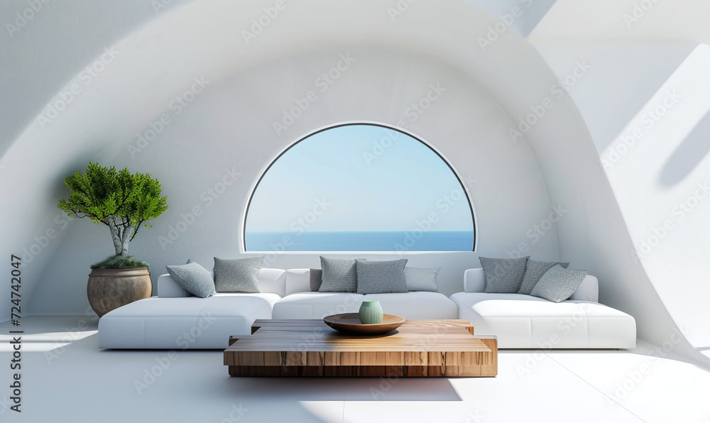 Minimalist Living Room Interior with sea View. Minimalist Living Room Interior with sea View.