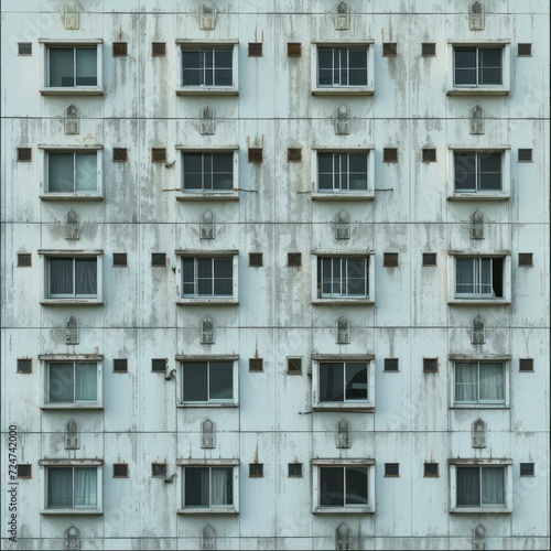 Rectangular eight-story building with four entrances © Oksana
