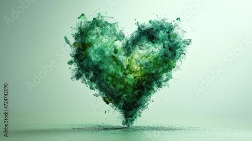  a green heart shaped object is shown in the middle of the image, with a small amount of smoke coming out of the top of the top of the heart.