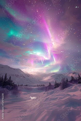 Ethereal Aurora Over Snowscape