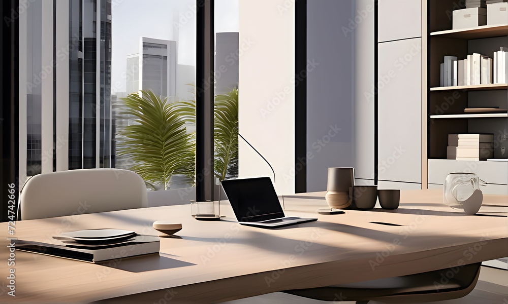 Fototapeta premium modern interior with desk, home office, produtive