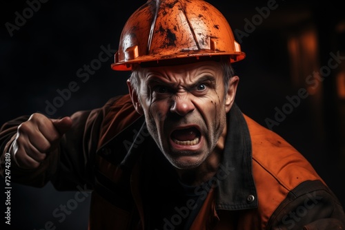 Angry worker fighting in a factory photo