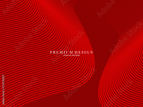 Abstract luxury curved lines overlapping dark red background. Premium award design template. 