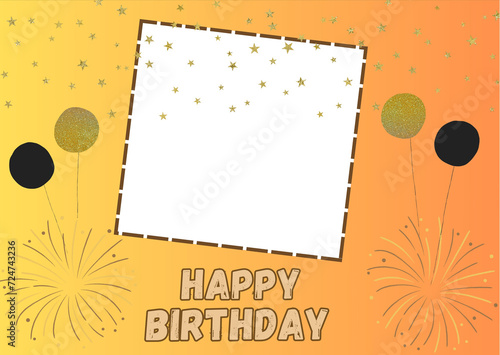 Birthday Card Template With Photo Frame Or You Can Write A Wish Here  photo