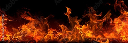 Fiery Inferno Glow: Red and orange flames at the bottom of the image, isolated on a black background, creating a dramatic and intense fiery inferno glow. photo