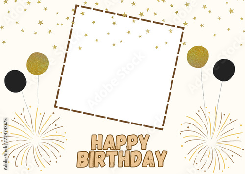 Birthday Card Template With Photo Frame Or You Can Write A Wish Here  photo