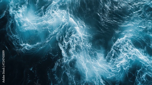 Aerial view of deep blue sea with frothy waves photo