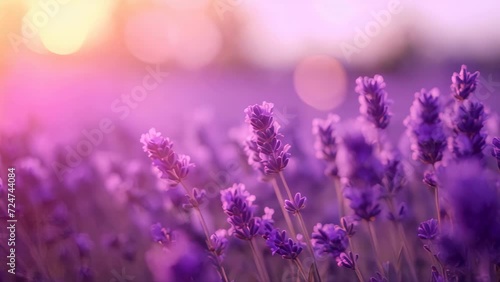Sweet beautiful lavender flower field with bokeh background. photo