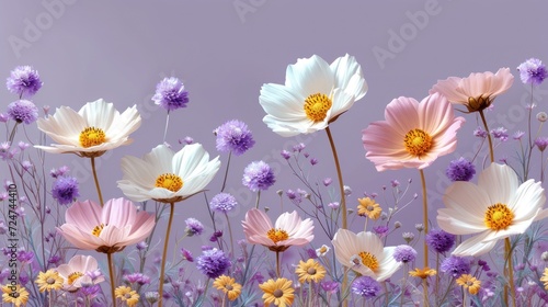  a bunch of flowers that are next to each other on a blue and purple background with a yellow center in the middle of the flowers and a yellow center in the middle of the middle of the.