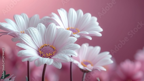  a close up of a bunch of white flowers with pink flowers in the background and a pink wall in the background with a pink wall in the middle of the background.