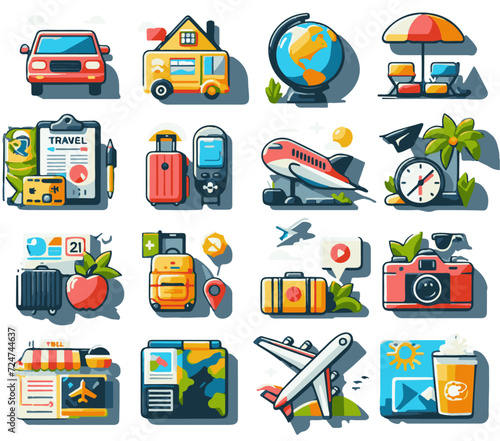 Travel and tourism icons set. Flat illustration of travel and tourism vector icons for web