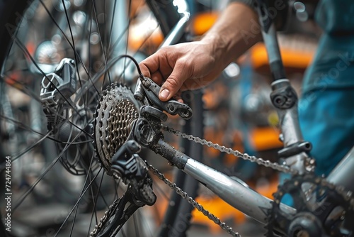 A person's grasp on the chain of a bicycle wheel signifies the freedom and adventure of an outdoor ride, with the tire representing the determination and perseverance to keep moving forward