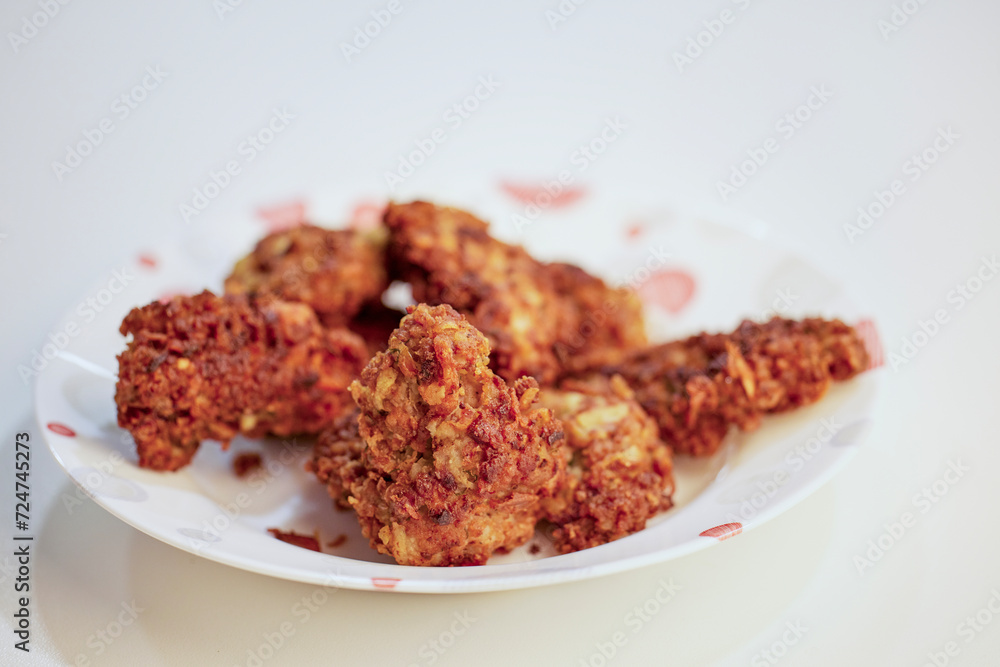 pork croutons in a corn crust on a plate pork croutons in a corn crust on a plate