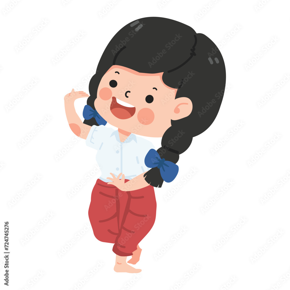 Cartoon girl student Thai Dance