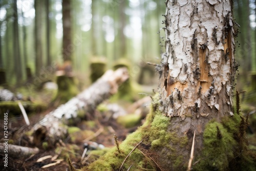 bark beetle infestation damage on a forest photo
