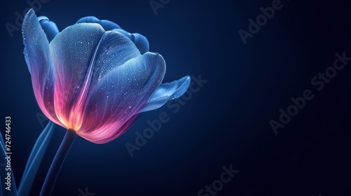  a close up of a flower on a blue background with a blurry image of a flower in the center of the flower, with a pink center of the petals.