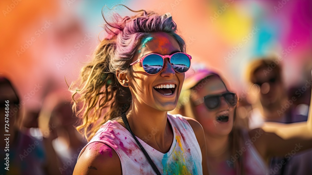 Smiling Group of People With Colorful Paint on Their Faces, Earth Day