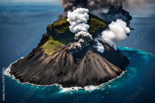 volcano eruption with clouds