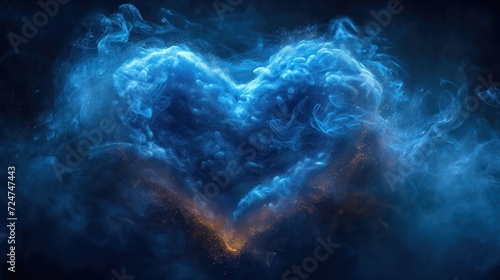  a heart shaped cloud in the middle of a dark blue background with a yellow light at the end of the cloud and a yellow light at the end of the cloud.