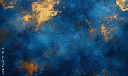Abstract dark blue and gold painting on canvas background photo