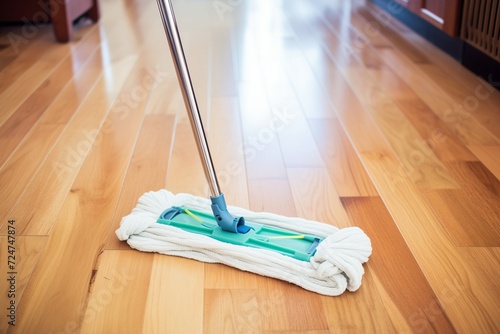 mop cleaning a shiny hardwood floor