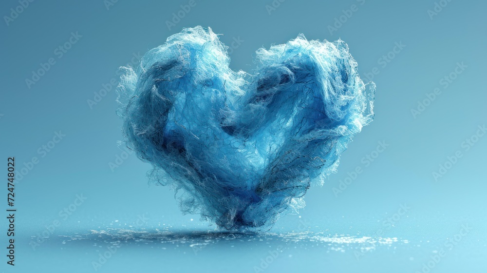 a blue heart shaped object floating on top of a body of water with a ...