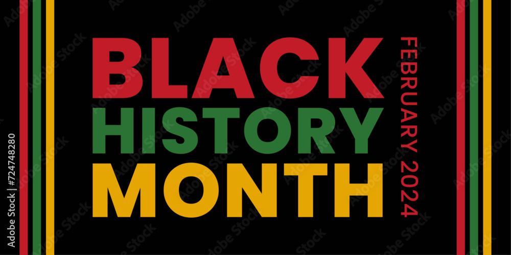 Black History month African American history celebration february 2024 modern creative banner, sign, design concept, social media post, template with green red and yellow african background.