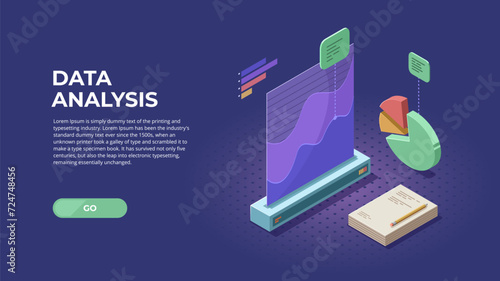 Modern flat design isometric concept of Data Analysis for website and mobile website. Vector illustration