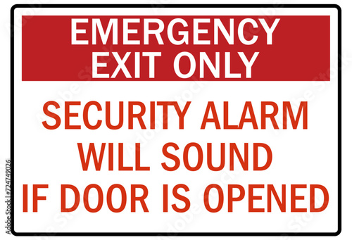 Emergency exit sign security alarm will sound if door is opened