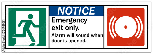 Emergency exit sign alarm will sound when door is opened