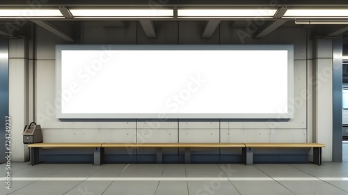 Blank horizontal big poster in public place. Billboard mockup on subway station. 3D rendering