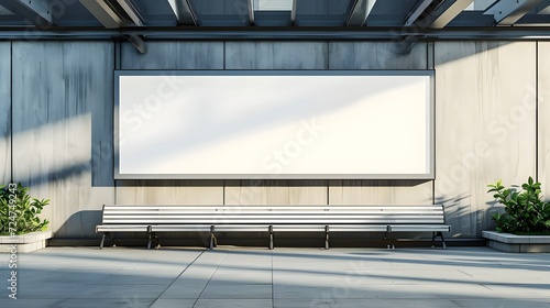 Blank horizontal big poster in public place. Billboard mockup on subway station. 3D rendering