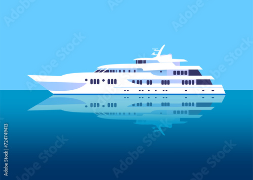 Pleasure luxury yacht detailed vector illustration. Illustration of vacation and cruise. Handmade drawing vector illustration.