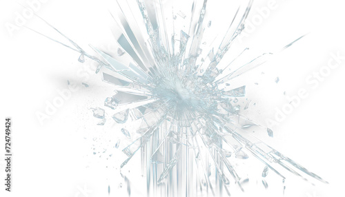 Glass mirror breaked shatter with debris super slow motion. Macro camera. PNG Transparent Background