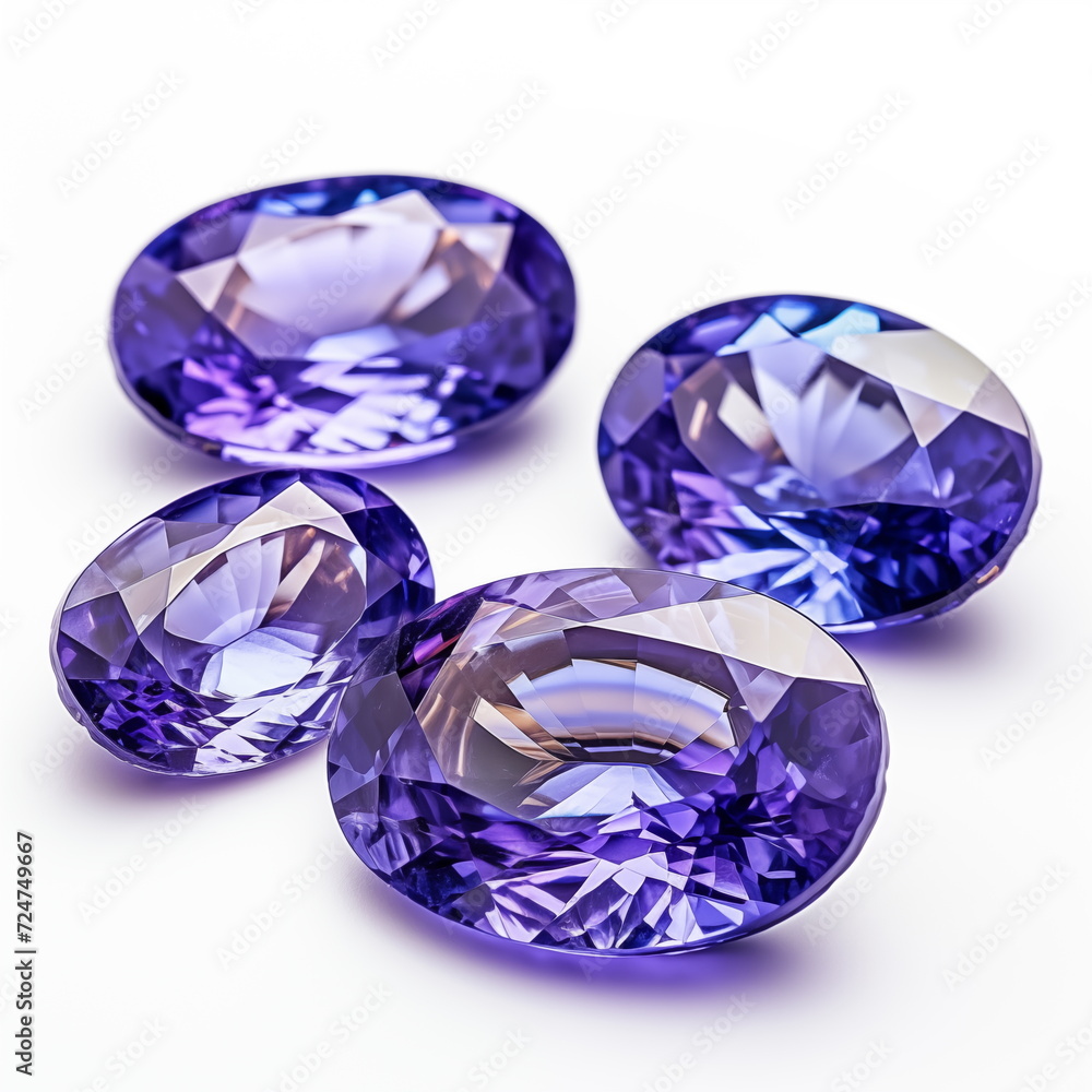 Fototapeta premium Tanzanite Blue on white background. AI Generative.