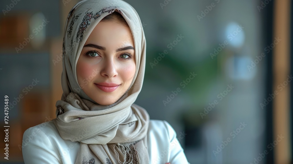 Successful Arab Businesswoman, Executive and happy with career, Vision with Islamic company. Generative AI. Successful Arab Businesswoman, Executive and happy with career, Vision with Islamic company. Generative AI.