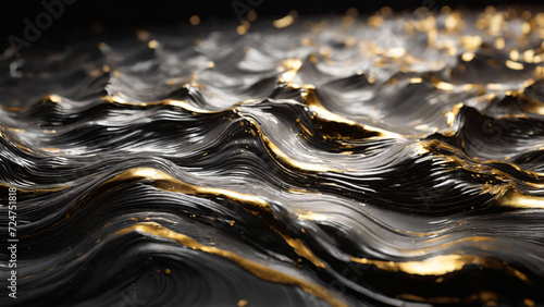 Black and gold water wave abstract background.