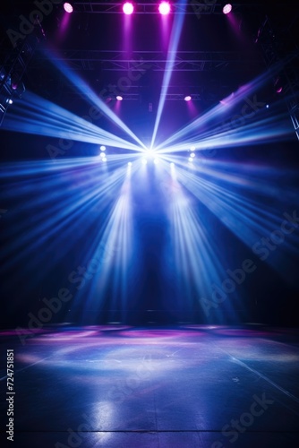 A stage illuminated by a multitude of lights. Perfect for capturing the vibrant atmosphere of performances and events.
