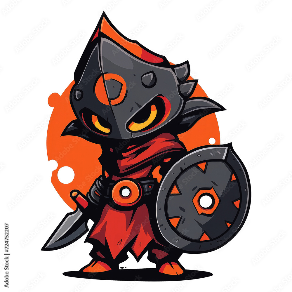 chibi warrior man brandishing a sword in anime style. Warrior Monster game character design image. chibi warrior man brandishing a sword in anime style. Warrior Monster game character design image.