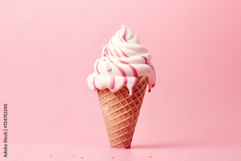 A delicious ice cream cone with pink icing on a vibrant pink background. Perfect for summer-themed designs and sweet treat concepts A delicious ice cream cone with pink icing on a vibrant pink background. Perfect for summer-themed designs and sweet treat concepts