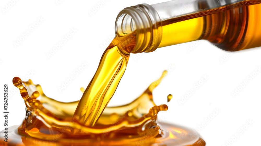 Pouring oil lubricant motor oil isolated on transparent background - obrazy, fototapety, plakaty 