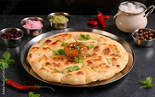 Capture the essence of Amritsari Kulcha in a mouthwatering food photography shot photo