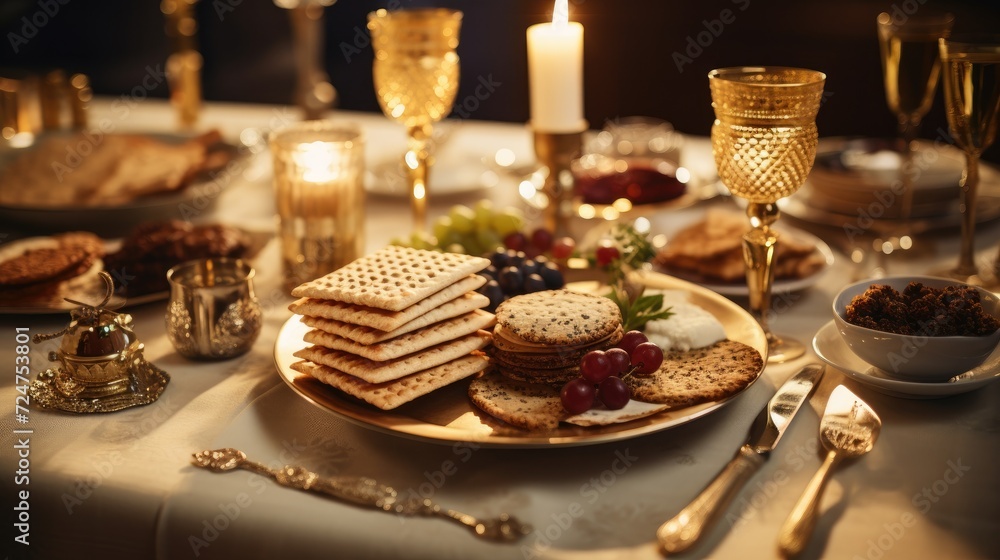 Plate of Crackers and Fruit on Table, passover