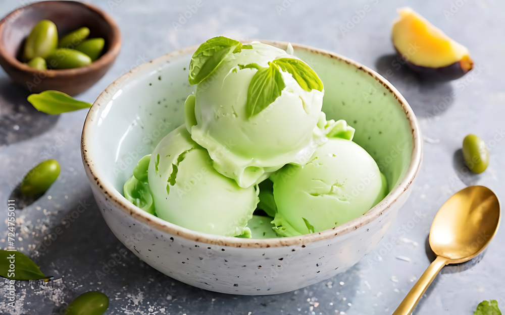 Capture the essence of Gelato Al Pistacchio in a mouthwatering food photography shot Capture the essence of Gelato Al Pistacchio in a mouthwatering food photography shot