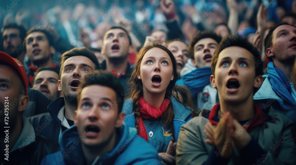 A crowd of people captured in a moment of surprise, with their mouths wide open. This image can be used to depict shock, astonishment, or amazement in various contexts A crowd of people captured in a moment of surprise, with their mouths wide open. This image can be used to depict shock, astonishment, or amazement in various contexts