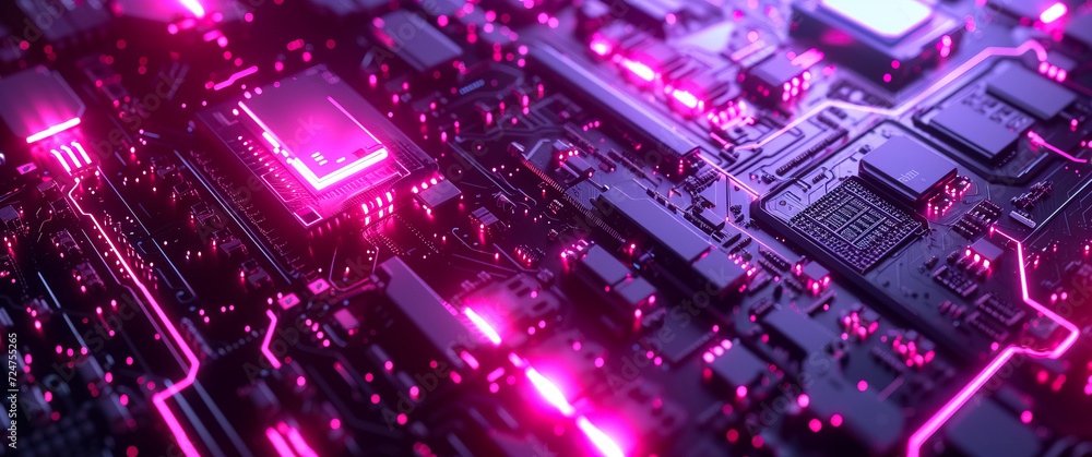 abstract background circuit technology colorful science, microchip mainboard, purple pink color, background ultra wide 21:9 abstract background circuit technology colorful science, microchip mainboard, purple pink color, background ultra wide 21:9