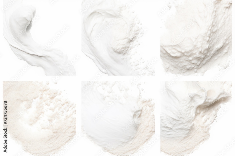 A series of photos showcasing various mixtures of white powder. Ideal for scientific research, chemistry experiments, or artistic projects A series of photos showcasing various mixtures of white powder. Ideal for scientific research, chemistry experiments, or artistic projects